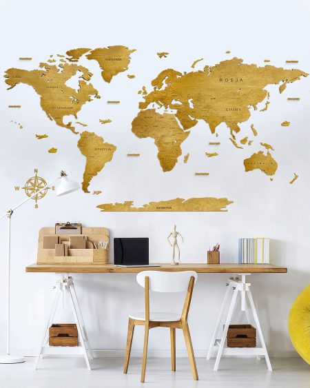Upiększ swoje biuro za pomocą drewnianej mapy świata
